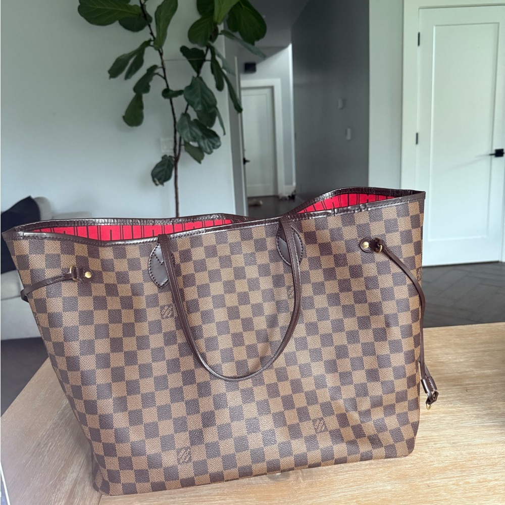 Louis Vuitton Brown and Red Tote Bag Neverfull